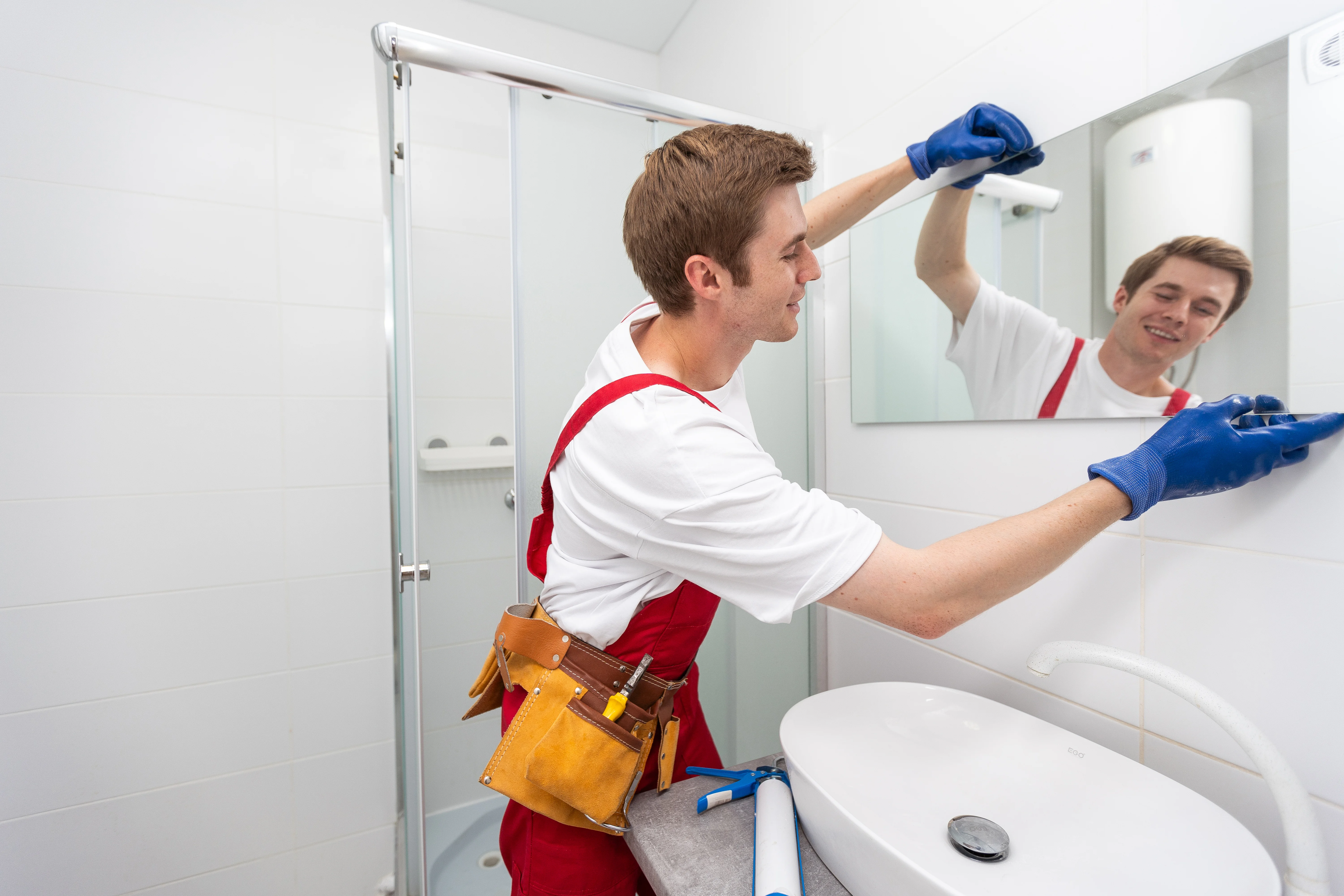 Cleaning and disinfecting countertops during post construction cleaning of a commercial property